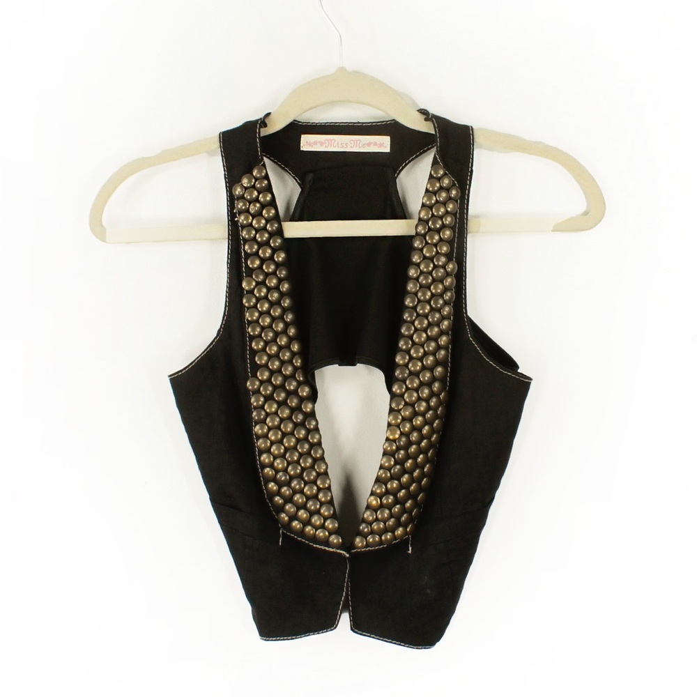 Vintage 00s 2000s Y2K Miss Me Black Metal Studded Vest Top